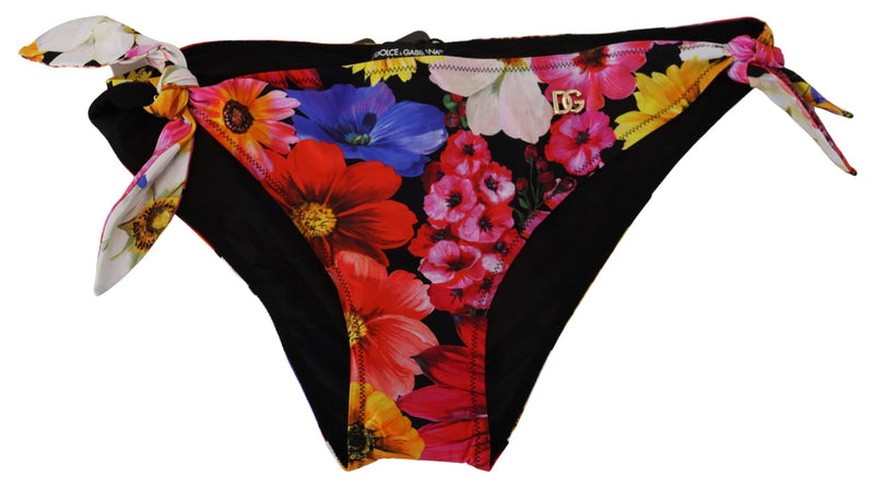 Dolce & Gabbana Black Floral Print Bikini Bottom Swimwear
