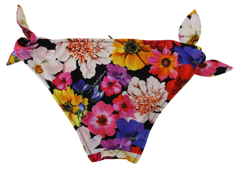 Dolce & Gabbana Black Floral Print Bikini Bottom Swimwear