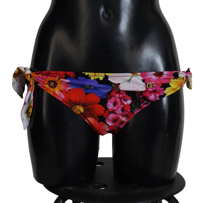 Dolce & Gabbana Black Floral Print Bikini Bottom Swimwear