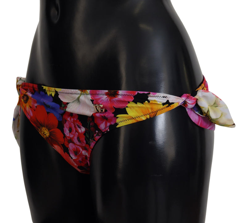 Dolce & Gabbana Black Floral Print Bikini Bottom Swimwear