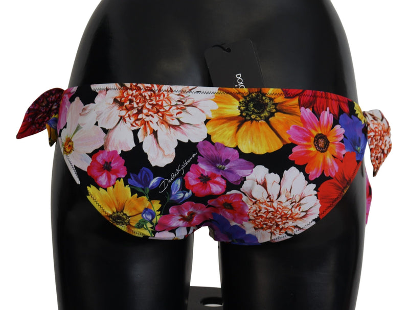 Dolce & Gabbana Black Floral Print Bikini Bottom Swimwear