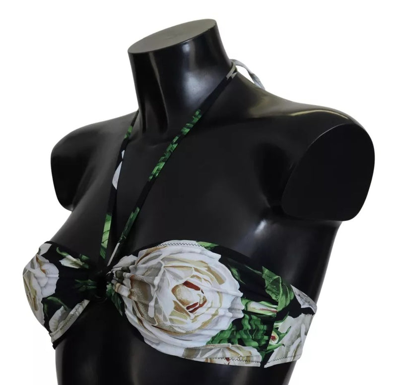 Dolce & Gabbana Black Floral Halter Bikini Top - Elegant Swimwear
