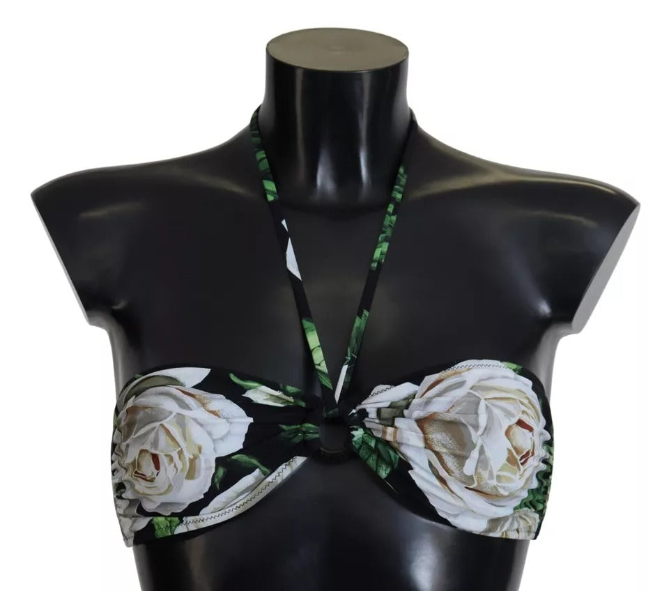Dolce & Gabbana Black Floral Halter Bikini Top - Élégance et Confort