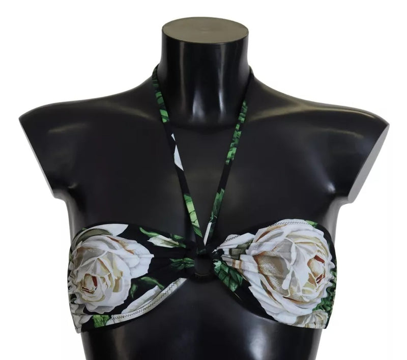 Dolce & Gabbana Black Floral Halter Bikini Top - Elegant Swimwear