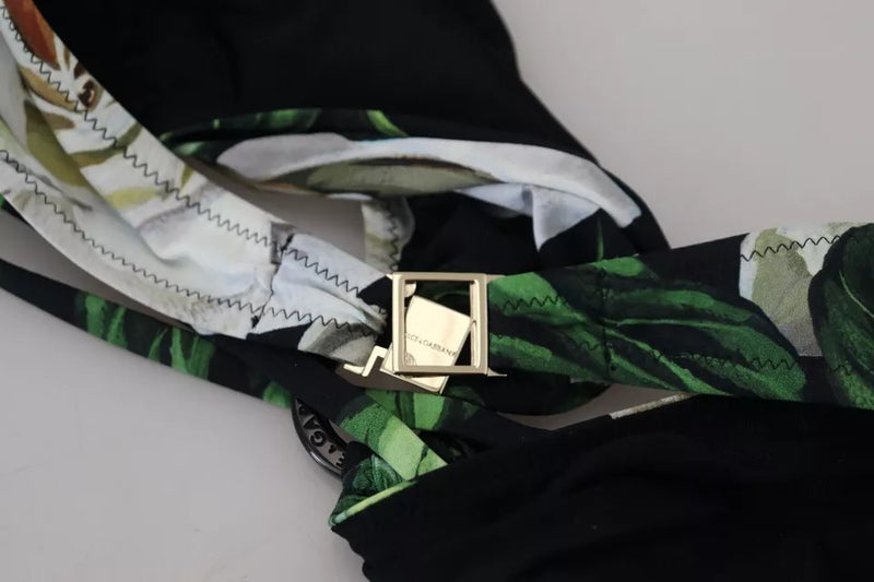 Dolce & Gabbana Black Floral Halter Bikini Top - Elegant Swimwear