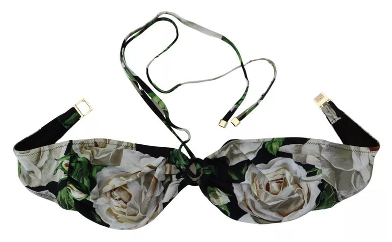Dolce & Gabbana Black Floral Halter Bikini Top - Elegant Swimwear