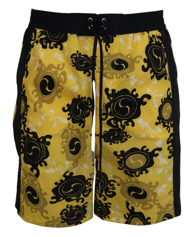 Dsquared² Yellow Black Printed Beachwear Shorts Swimwear