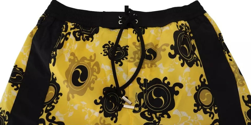 Dsquared² Yellow Black Printed Beachwear Shorts Swimwear