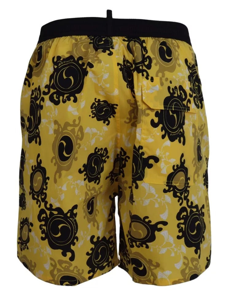 Dsquared² Yellow Black Printed Beachwear Shorts Swimwear