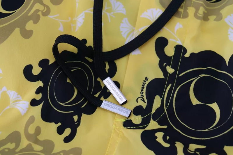 Dsquared² Yellow Black Printed Beachwear Shorts Swimwear