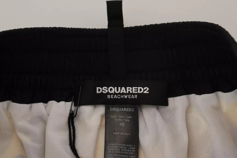Dsquared² Gele en Zwarte Geprinte Nylon Zwembroek/Badkleding