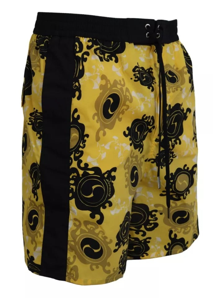 Dsquared² Yellow Black Printed Beachwear Shorts Swimwear