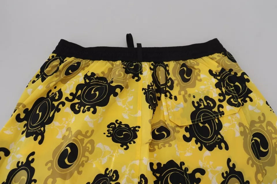 Dsquared² Yellow Black Printed Beachwear Shorts Swimwear