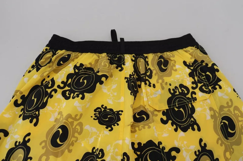 Dsquared² Yellow Black Printed Beachwear Shorts Swimwear