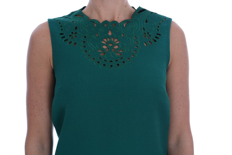 Robe Dolce &amp; Gabbana verte à fleurs découpées en soie et laine