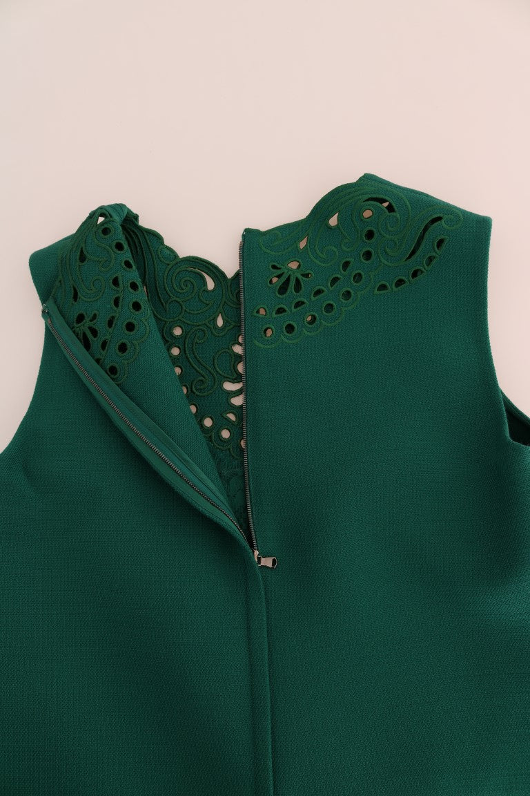 Robe Dolce &amp; Gabbana verte à fleurs découpées en soie et laine
