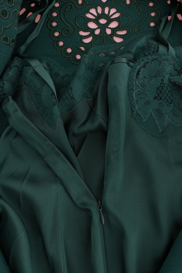 Robe Dolce &amp; Gabbana verte à fleurs découpées en soie et laine