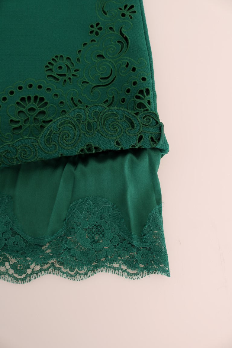 Robe Dolce &amp; Gabbana verte à fleurs découpées en soie et laine