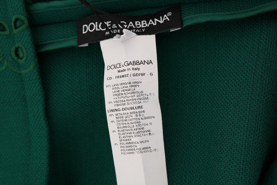 Robe Dolce &amp; Gabbana verte à fleurs découpées en soie et laine