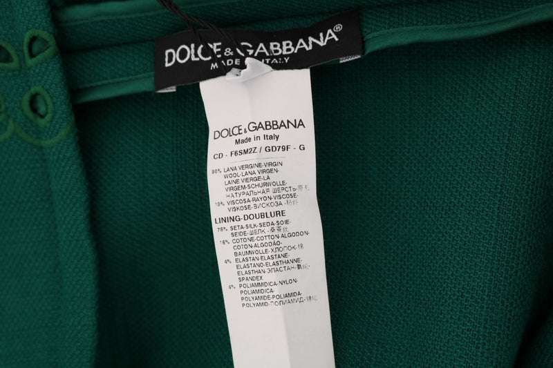Robe Dolce &amp; Gabbana verte à fleurs découpées en soie et laine