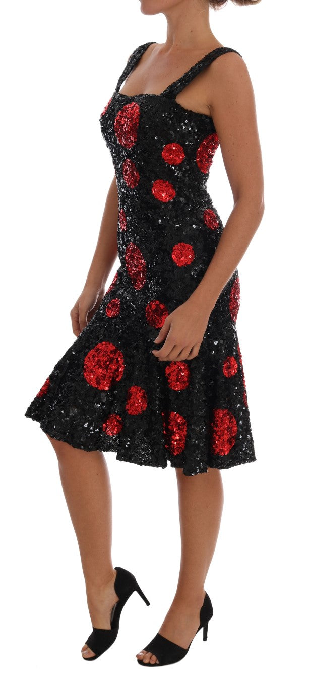 Robe Dolce &amp; Gabbana noire et rouge à pois et sequins