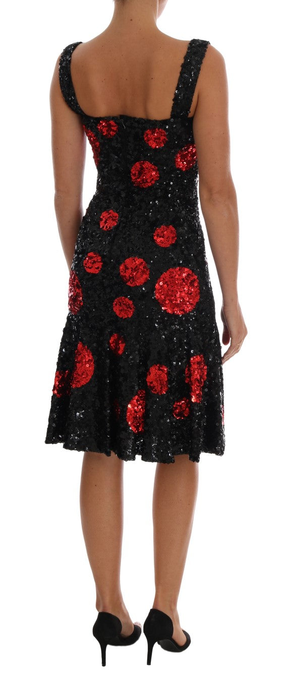 Robe Dolce &amp; Gabbana noire et rouge à pois et sequins
