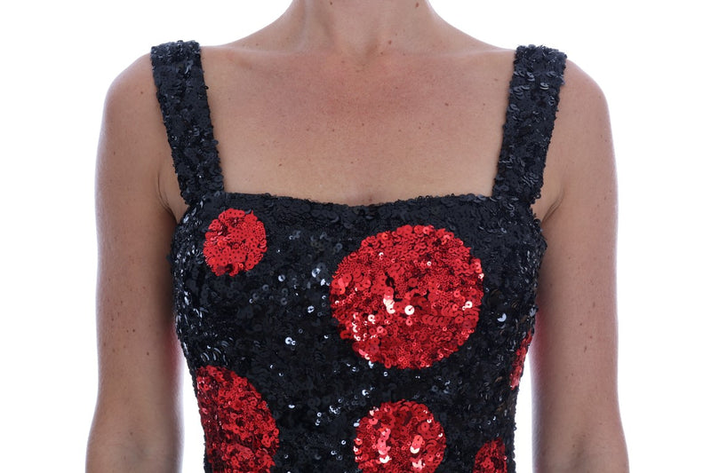 Robe Dolce &amp; Gabbana noire et rouge à pois et sequins