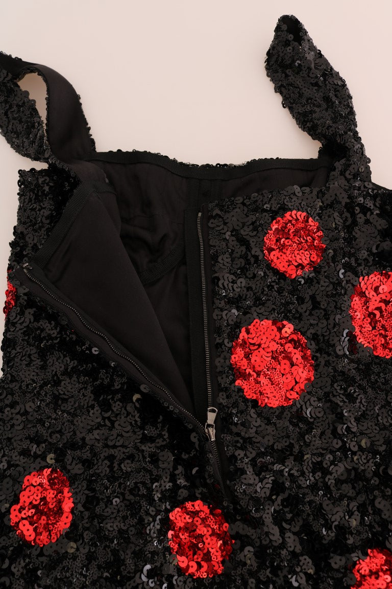 Robe Dolce &amp; Gabbana noire et rouge à pois et sequins