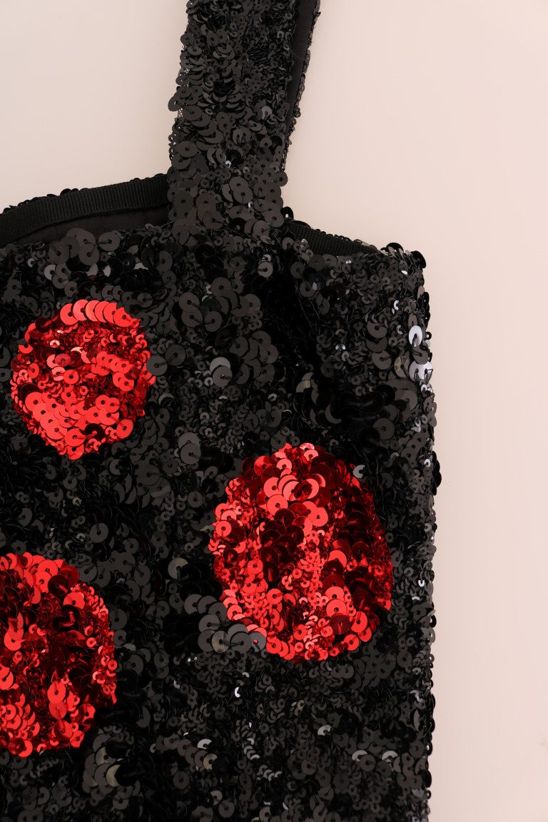 Robe Dolce &amp; Gabbana noire et rouge à pois et sequins