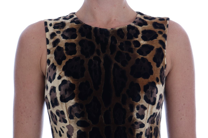 Robe fourreau en soie imprimée léopard marron Dolce &amp; Gabbana