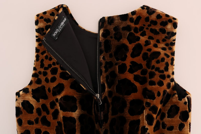Robe fourreau en soie imprimée léopard marron Dolce &amp; Gabbana