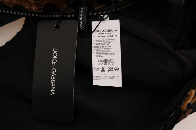 Robe fourreau en soie imprimée léopard marron Dolce &amp; Gabbana