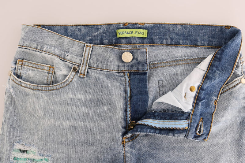 Jean Versace bleu délavé déchiré stretch coupe slim