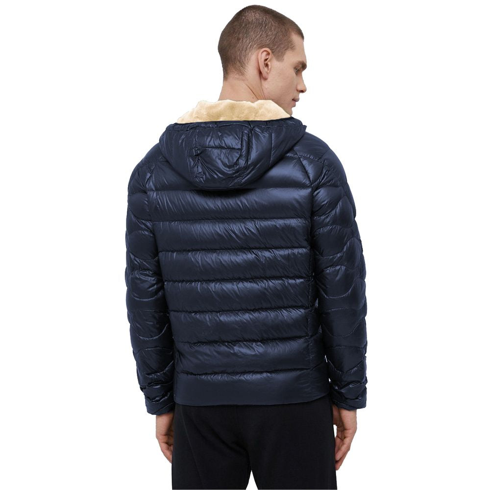 Refrigiwear Blue Nylon Men Jacket with Slim Fit and Feather Padding