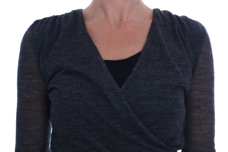 T-shirt à manches longues en dentelle de laine grise Ermanno Scervino