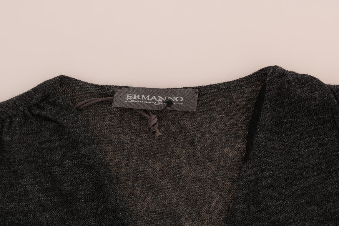 T-shirt à manches longues en dentelle de laine grise Ermanno Scervino