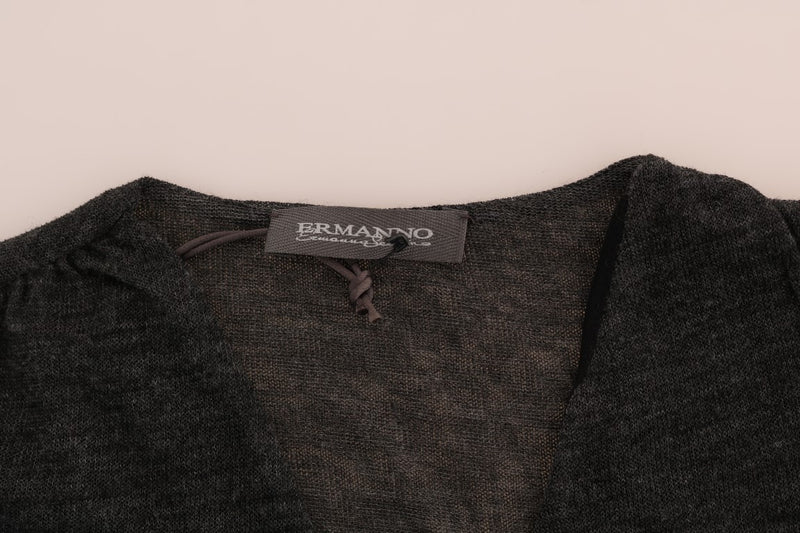 T-shirt à manches longues en dentelle de laine grise Ermanno Scervino