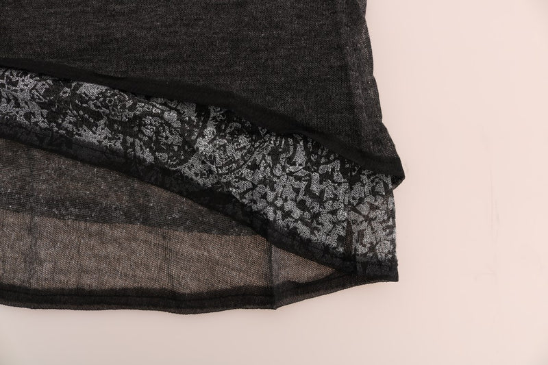 T-shirt à manches longues en dentelle de laine grise Ermanno Scervino