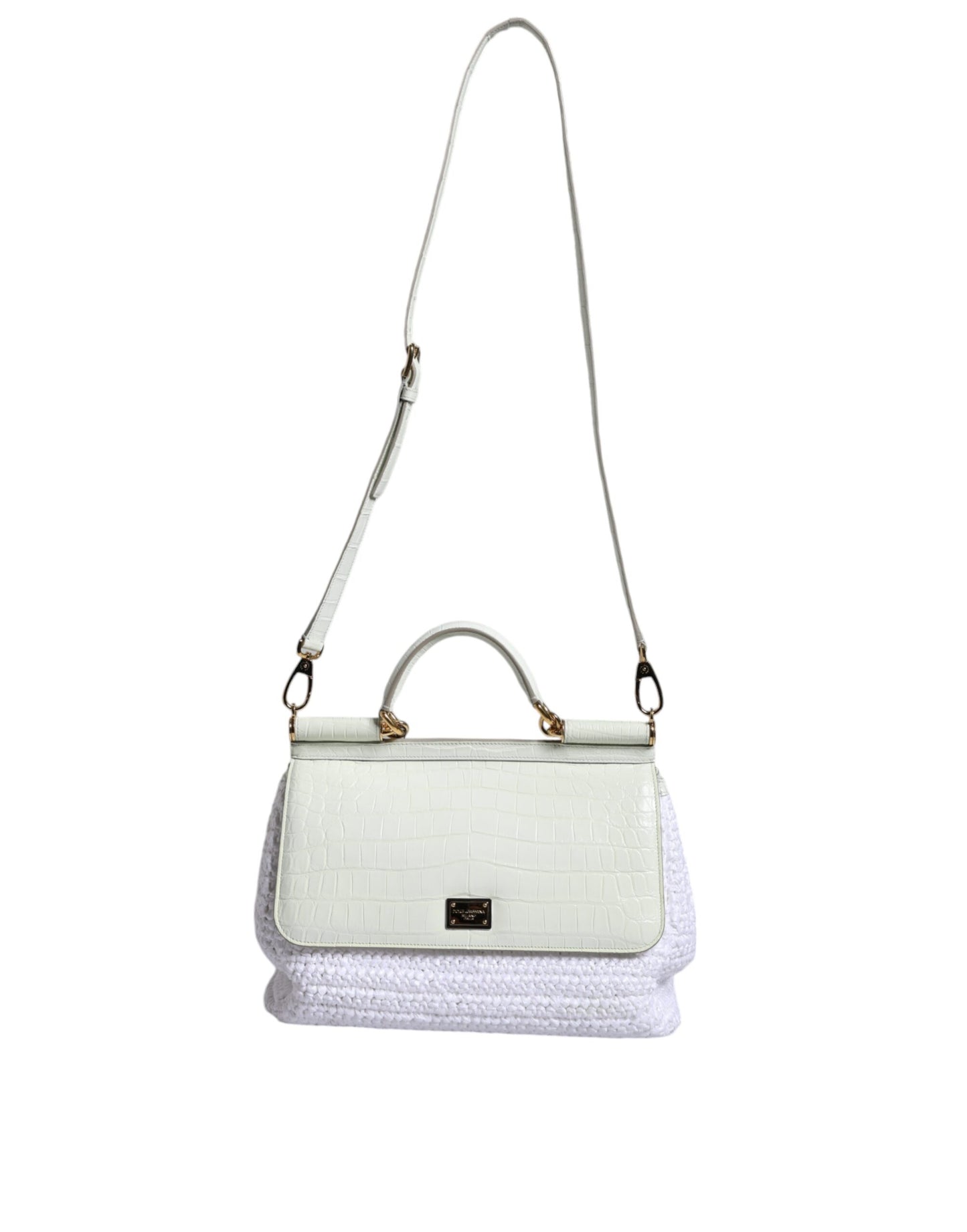 Sac bandoulière Dolce & Gabbana SICILY en cuir raphia blanc