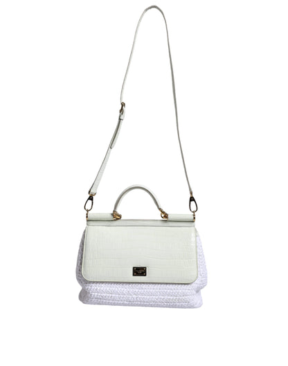 Sac bandoulière Dolce & Gabbana SICILY en cuir raphia blanc