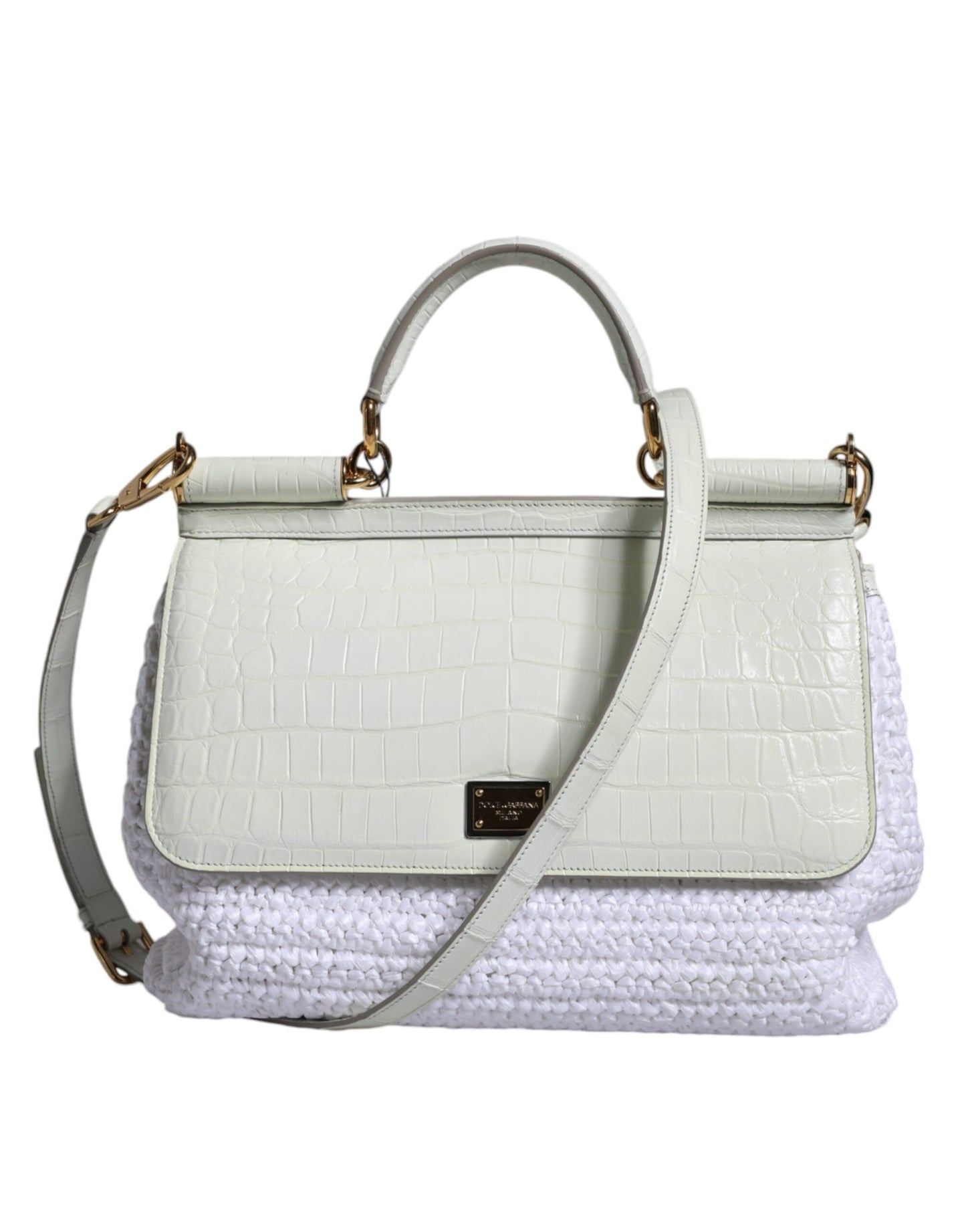 Sac bandoulière Dolce & Gabbana SICILY en cuir raphia blanc