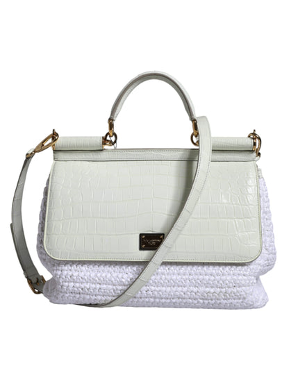 Sac bandoulière Dolce & Gabbana SICILY en cuir raphia blanc