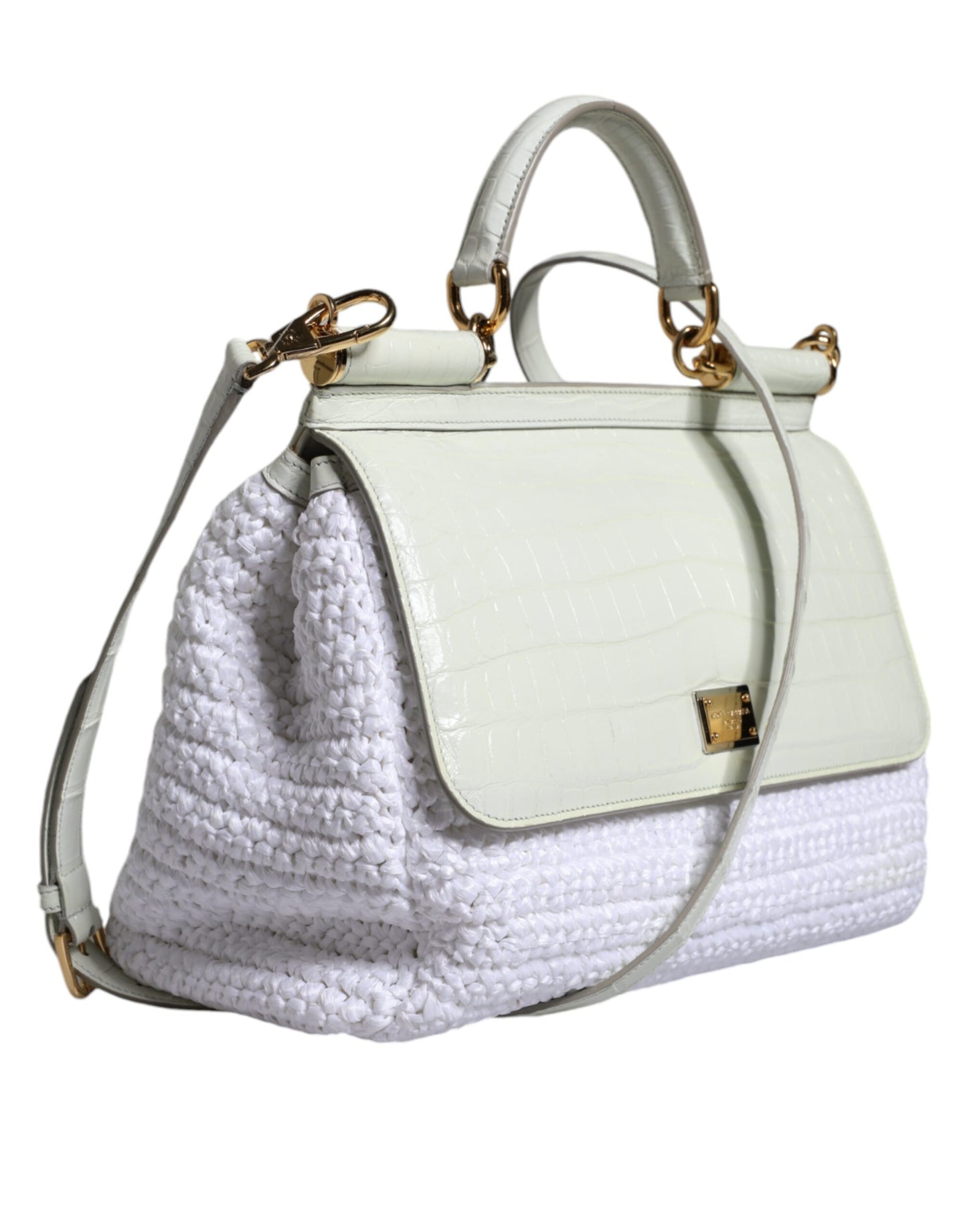 Sac bandoulière Dolce & Gabbana SICILY en cuir raphia blanc