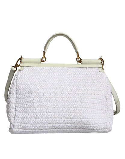 Sac bandoulière Dolce & Gabbana SICILY en cuir raphia blanc