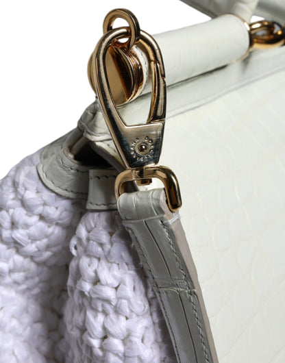 Sac bandoulière Dolce & Gabbana SICILY en cuir raphia blanc