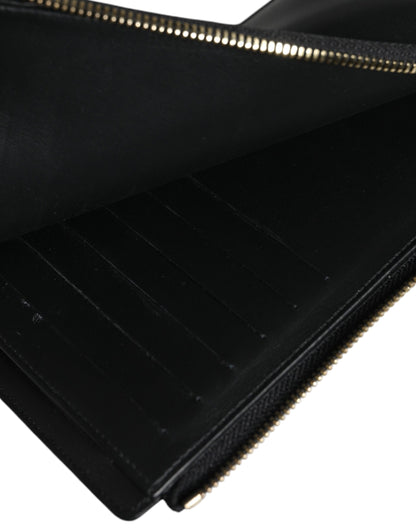 Dolce & Gabbana Zwarte Leren Logo Plaque Nekband Kaart- en Muntenportemonnee