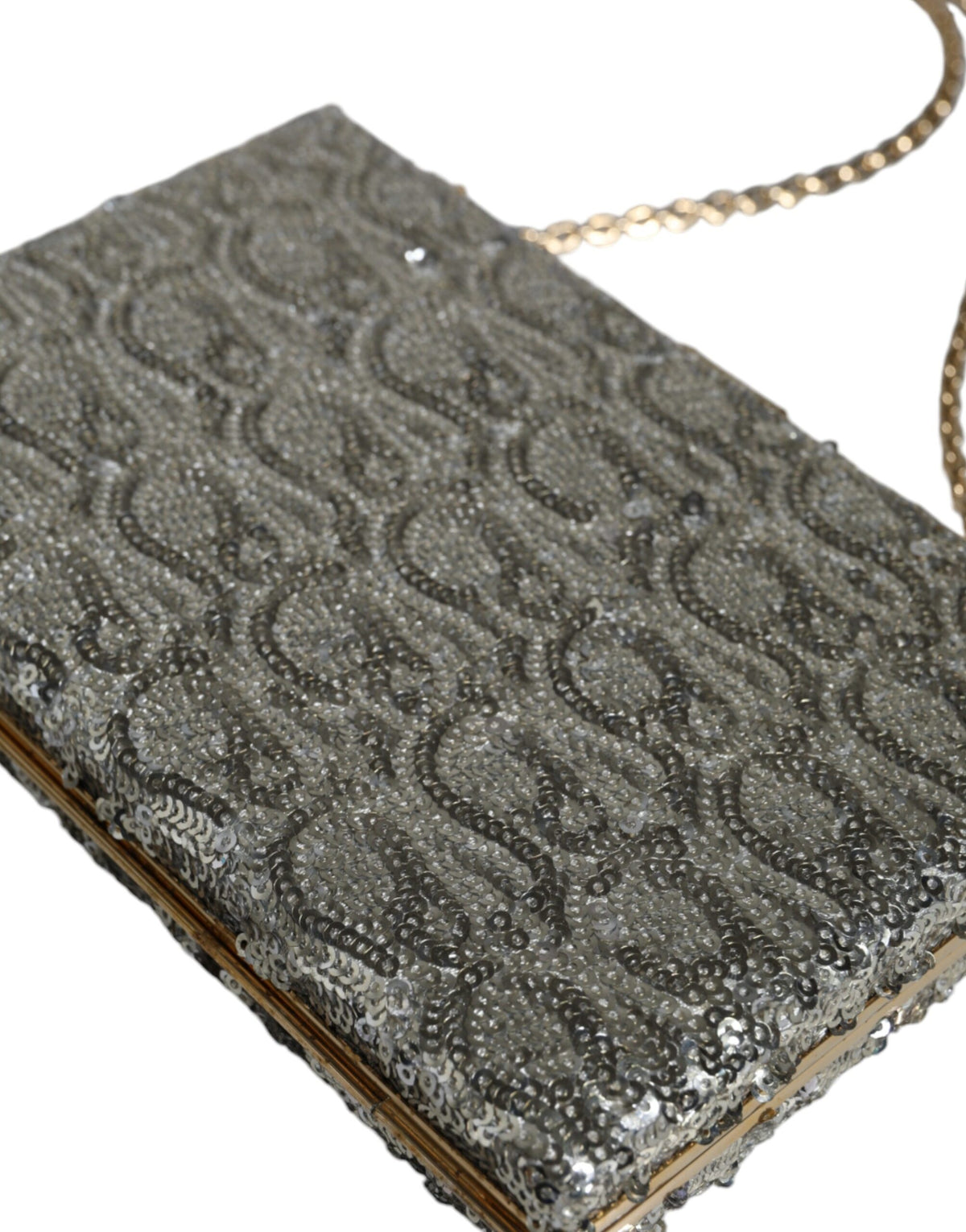 Dolce & Gabbana Sac Clutch Soirée Argenté Pailleté