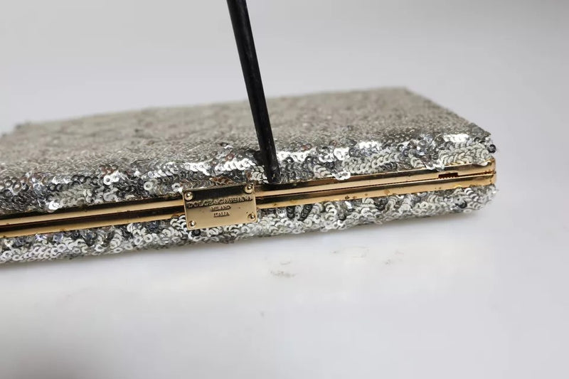Dolce & Gabbana Sac Clutch Soirée Argenté Pailleté