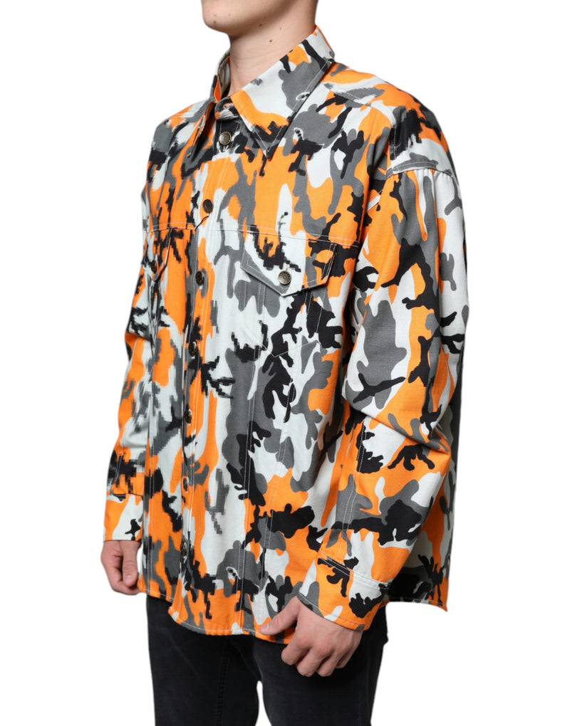 Dolce & Gabbana Multicolor Camouflage Katoenen Denim Jas met Kraag