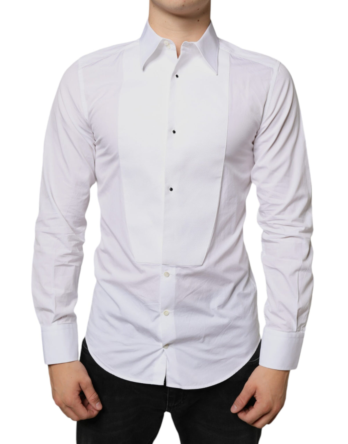 Chemise de cérémonie en popeline de coton blanche à collet italien de Dolce &amp; Gabbana
